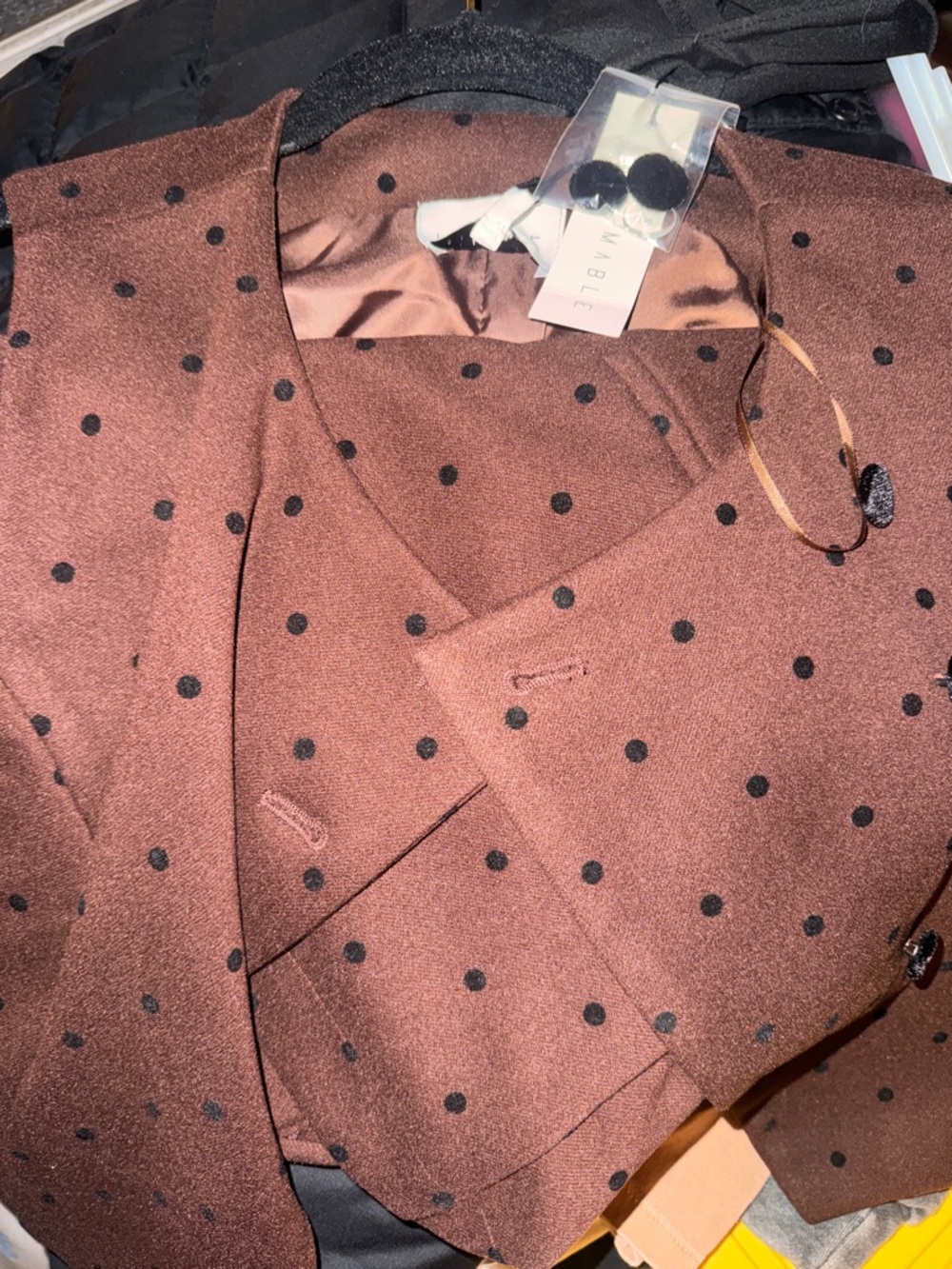 Polka Dot Brown Crop Top & High Waist Shorts Set - Picture 3 of 3